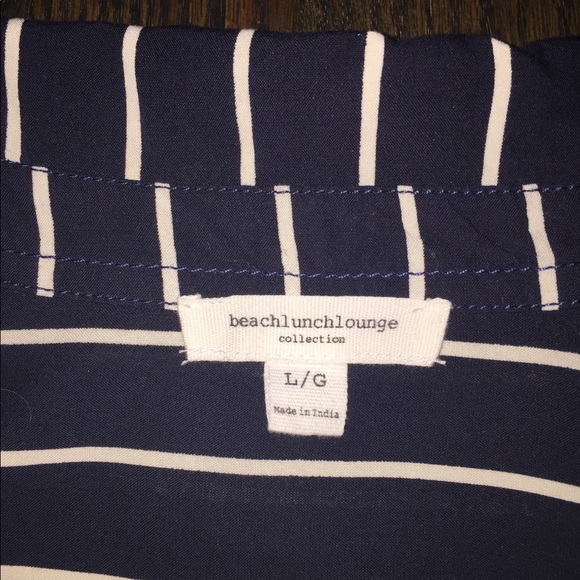 Anthropologie beachlunchlounge navy blue white stripe shirt blouse L - Picture 7 of 7